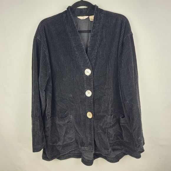 J. Jill Black Cotton Corduroy Wide Wale High Low Blazer Jacket Size Large - Picture 1 of 5